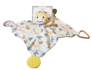 Modern Baby Giraffe Lovey Snuggle Blankie Yellow White Plush Teethers 12x12
